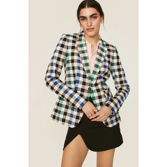 Veronica Beard Cutaway Gingham Checkered Dickey Blazer Jacket Multicolor Size 8 - Picture 2 of 16